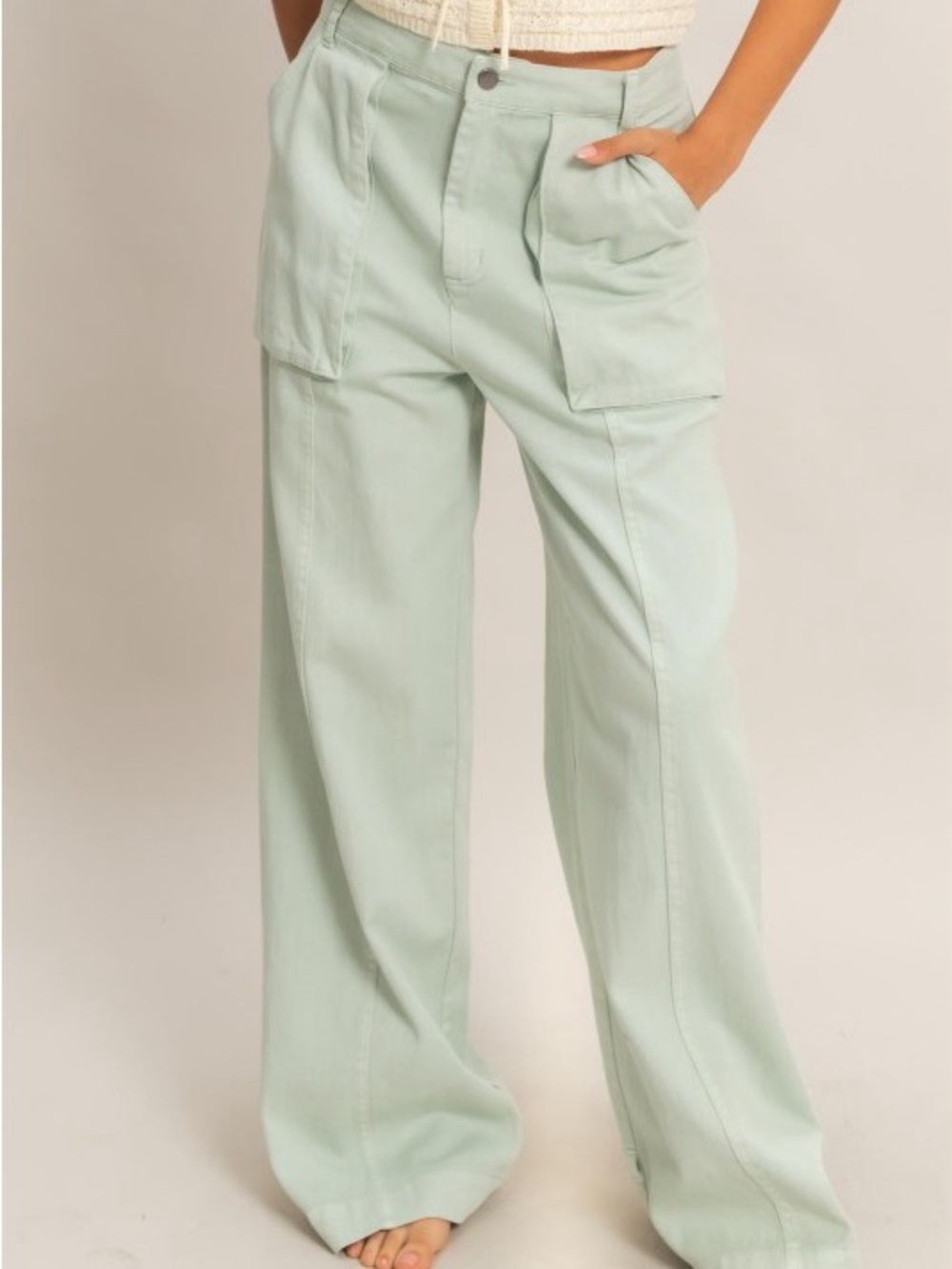 Wide-Leg Utility Pants in Mint Green size small - Picture 2 of 5